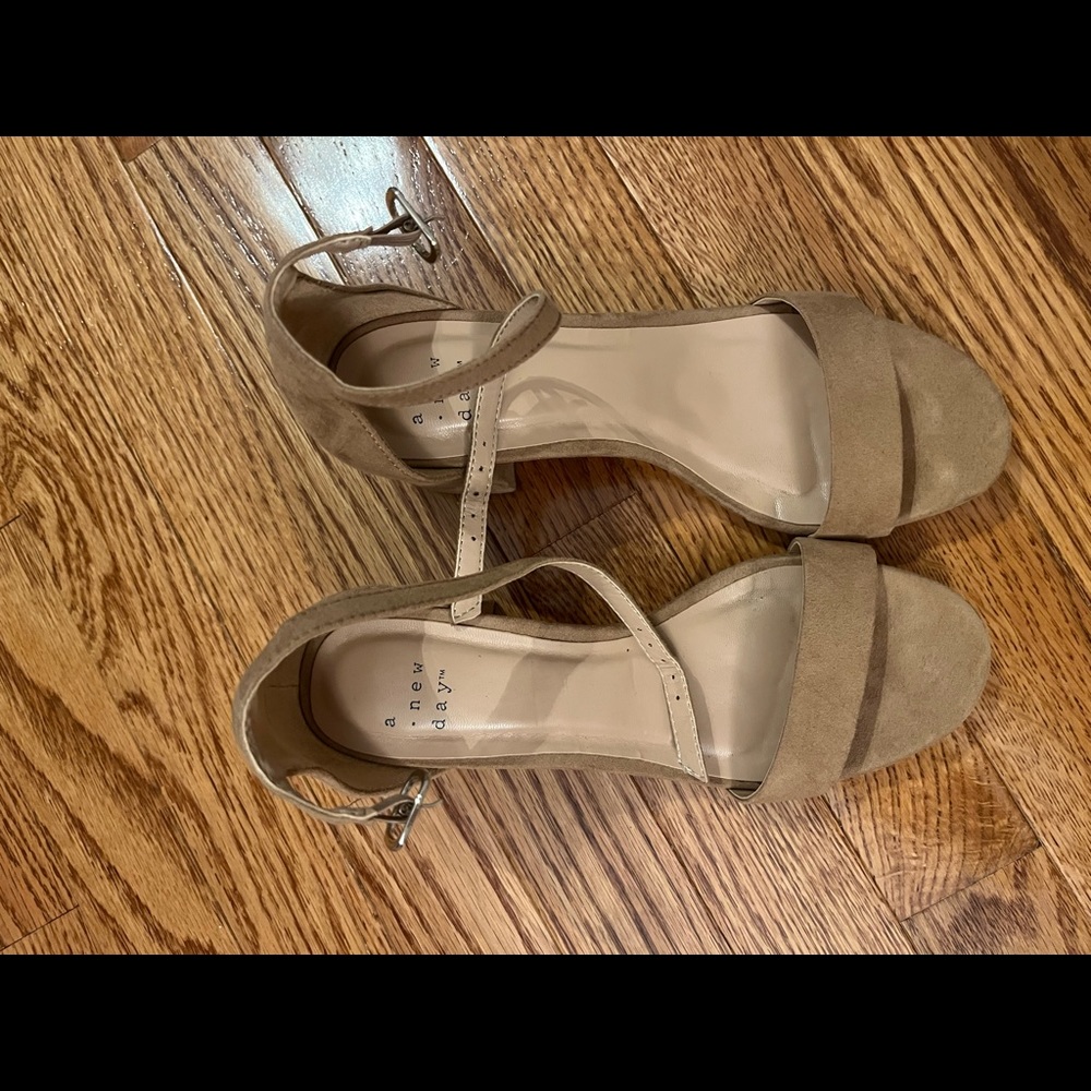 A New Day suede nude block heels